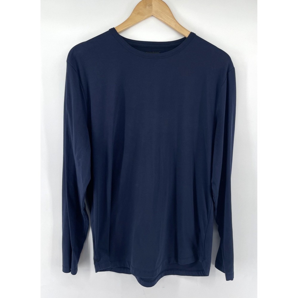 Cuts Shirt Mens L  Navy Curve-Hem Long Sleeve Crew Neck PYCA Pro Stretch Base